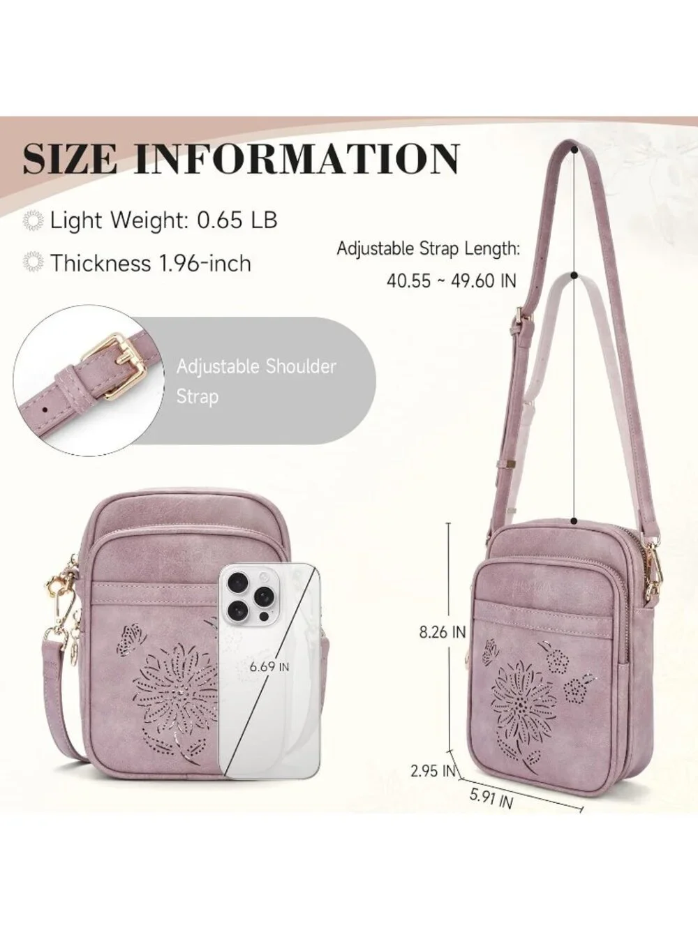 Women's purple Crossbody Phone Purse Triple Compartment Lightweight Shoulder Bag